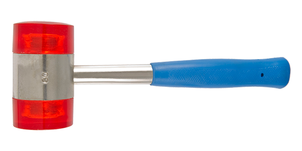   MAZZUOLE CON TESTE RIPORTATE IN ACETATO ROSSO   AD ALTA RESISTENZA CON MANICO IN FERRO   E IMPUGNATURA IN GOMMA  Con spina di sicurezza antinfortunistica. Ø mm: 22 - 28 - 35 - 45 - 60 