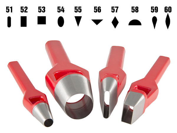   FUSTELLE SAGOMATE IN ACCIAIO TEMPERATE   VERNICIATE TESTA LUCIDA  Misure da 6 a 42 mm a seconda dell’articolo. Per dettagli sulle misure chiedere in fase di ordine. 